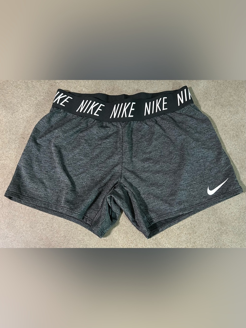 Nike Girls Large Charcoal Gray Athletic Shorts with Black Branded Waistband